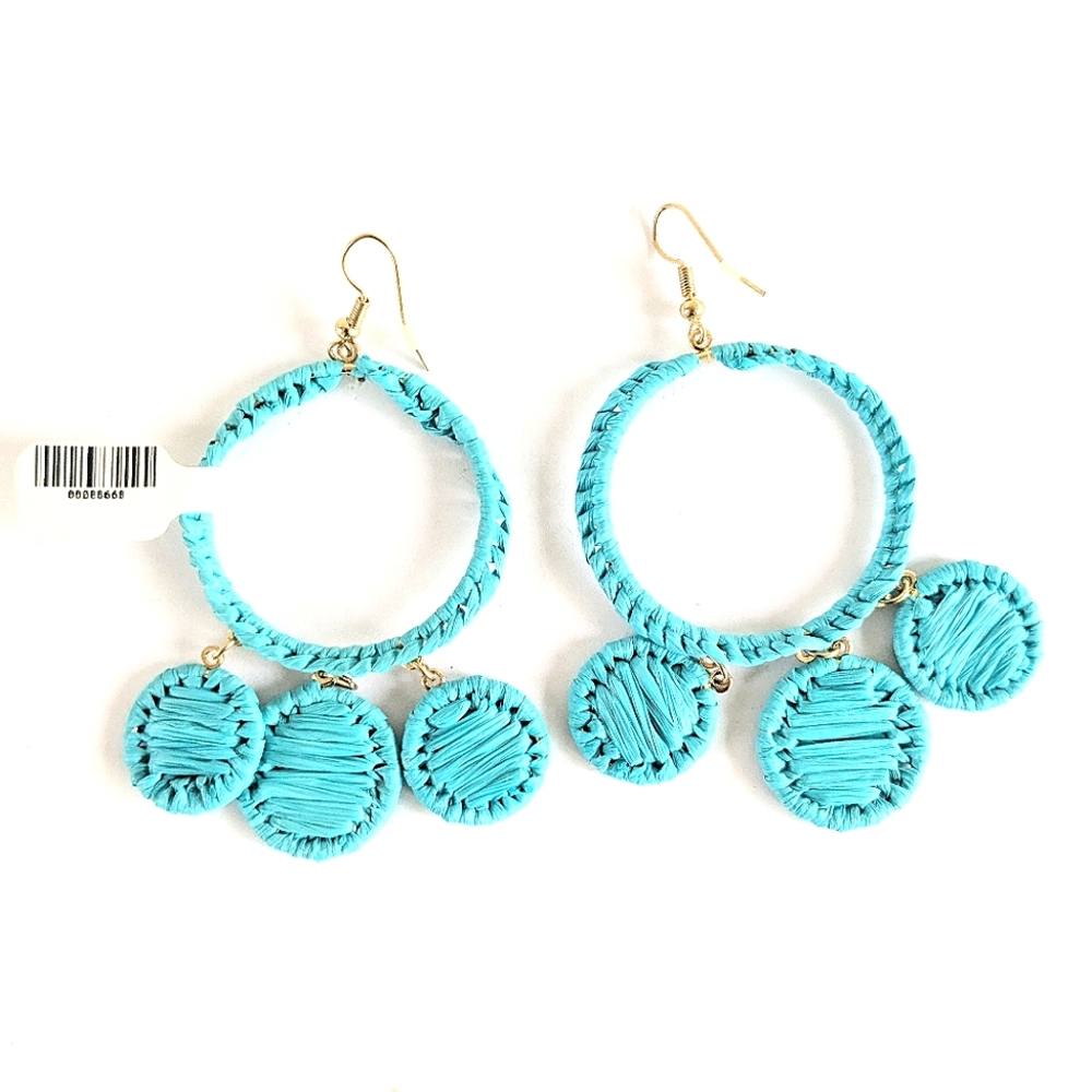 🟣Turquoise Raffia Women Hoop Earrings NWT